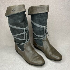 Vintage La Mondiale Leather & Corduroy Winter Boots Women’s 7 Gray/Brown Italian